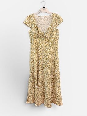Springfield cream yellow floral maxi dress